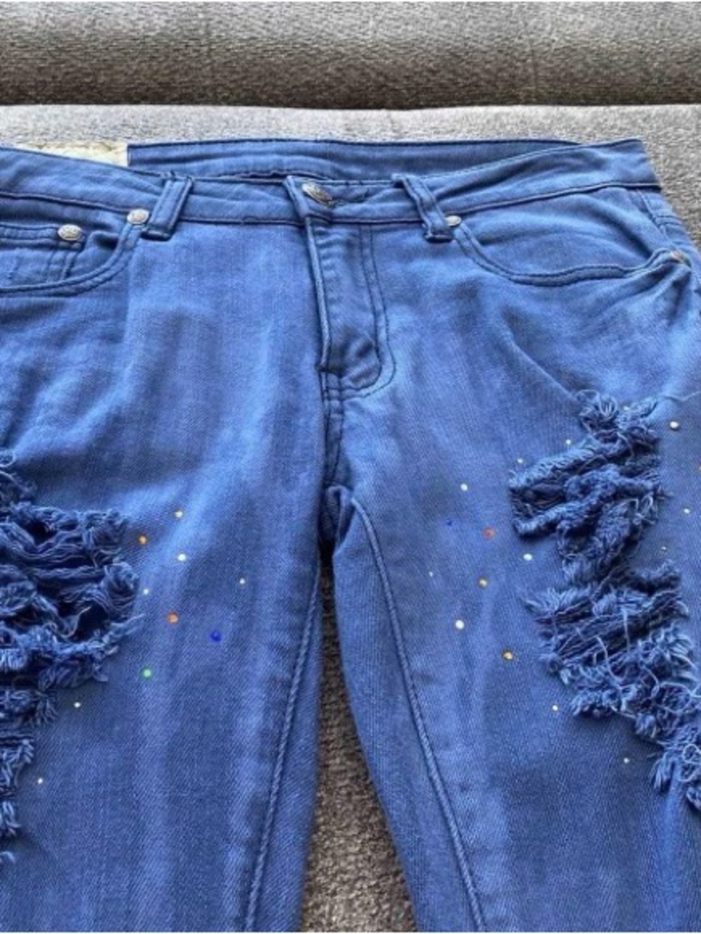 NWOT Machine Blue Distressed Skinny Jeans with SEQUIN Accents